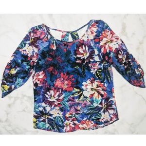 Copper Key Purple & Blue Floral half sleeve blouse